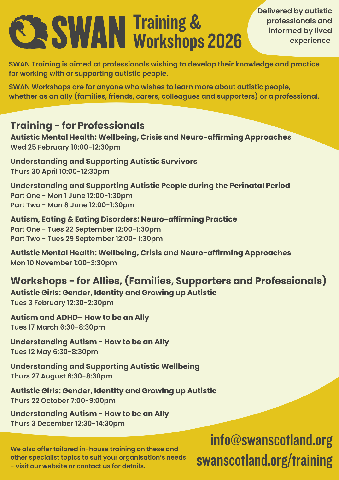 SWAN 2026 Training and Workshop Calendar - Training