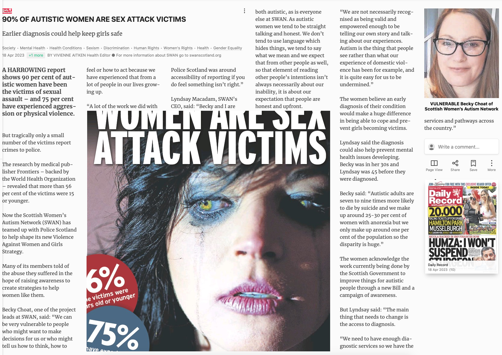  - Becky Choat & Lyndsay Macadam speak to the Daily Record - Violence Against Women and Girls - Autistic Voices 